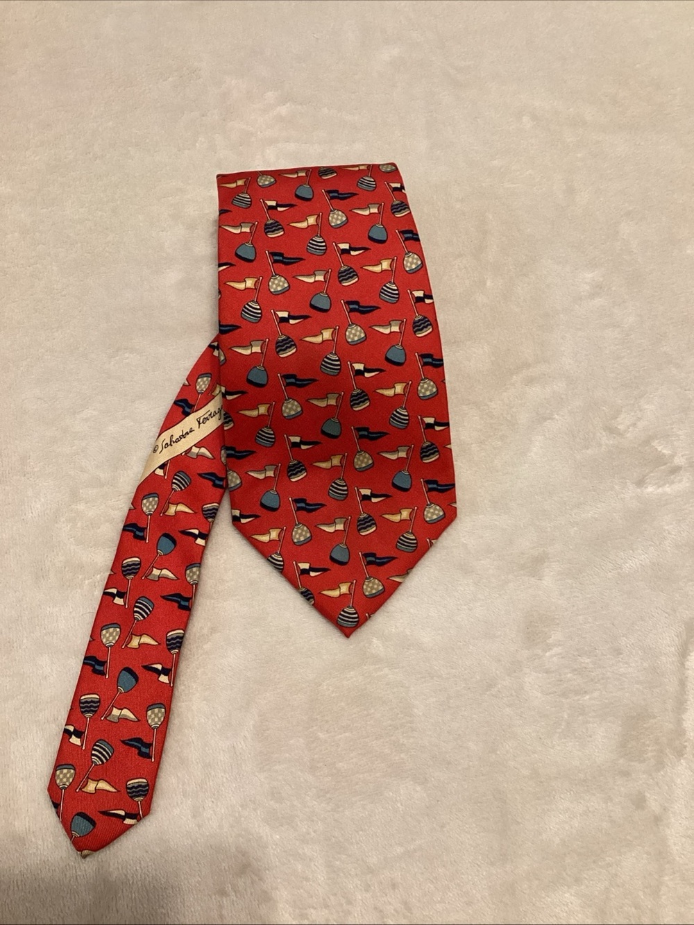 Salvatore Ferragamo Red Silk Golf Motif Tie
